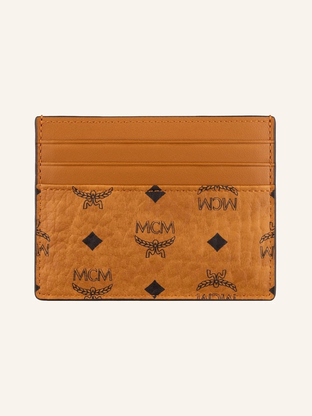 MCM Cognac Visetos Logo Card Holder